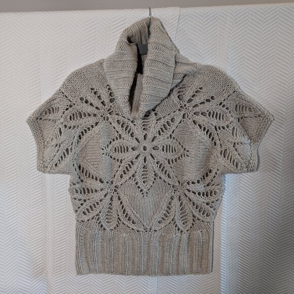 Moda International Chunky Wool Blend Sweater Crochet Turtleneck Neutral Medium - Picture 4 of 10